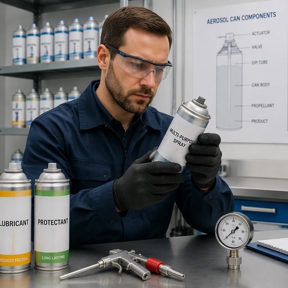 Guía de embalaje de latas de aerosol para productos en spray automotrices